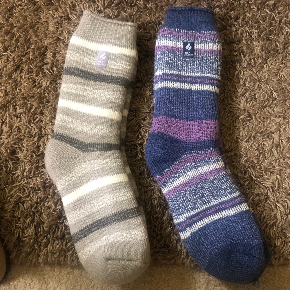 2 pairs heat holders socks Cozy Striped Thermal Socks - Gray and Navy